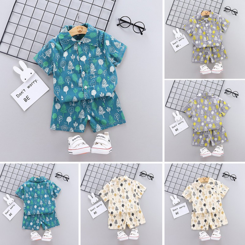 Set Áo Thun Ngắn Tay Cổ Tròn + Quần Short Lưng Thun Thời Trang Cho Bé Trai