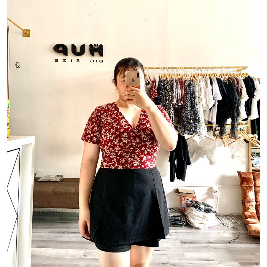 Áo croptop kiểu cổ chữ v xẻ ngực ôm tay ngắn bigsize MUP Bigsize AC07
