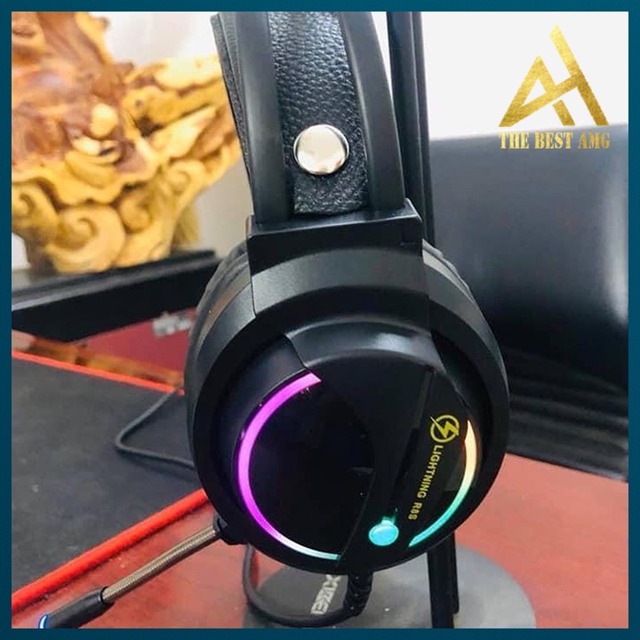 Tai Nghe Headphone Gaming Có Rung Đèn LED 7 Màu RGB Có Mic LIGHTNING R8S Tai Nghe Nhạc Máy Vi Tính PC Laptop Có Dây