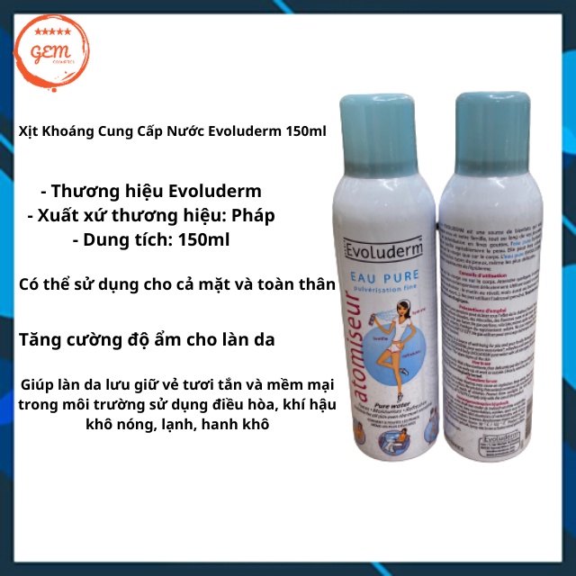Xịt Khoáng Cung Cấp Nước Evoluderm 150ml Atomiseur Eau Pure Water - Gem Official Store | BigBuy360 - bigbuy360.vn