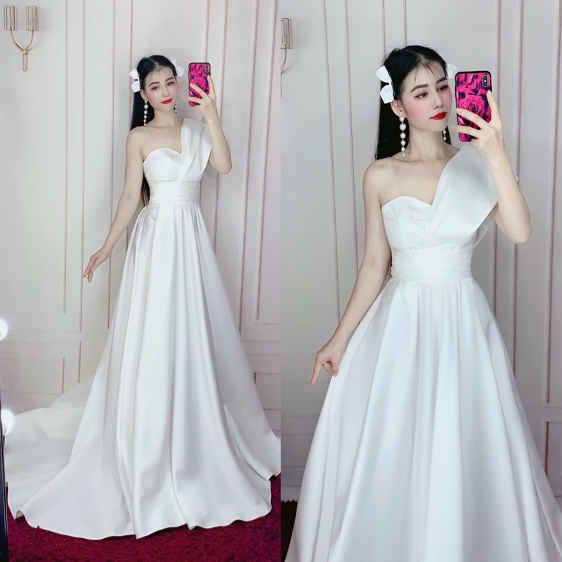 Ms1135y ĐẦM 1 VAI XOÈ 360 XẾP LY ĐẮP CHÉO BO EO full size S/M/L/xL