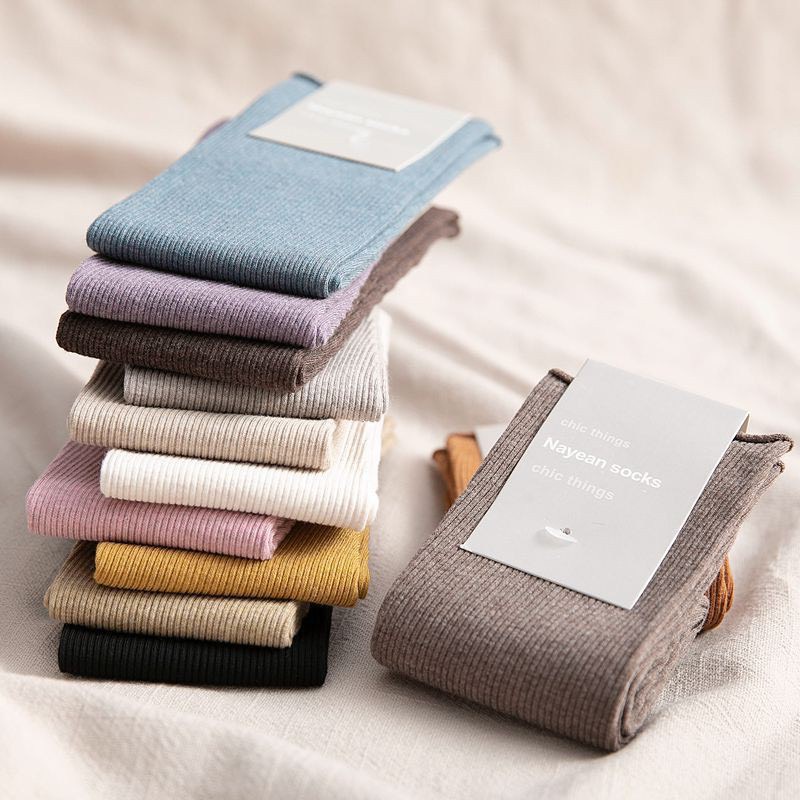 Tất nữ cao cổ dệt gân tăm cá tính chất liệu cotton cao cấp