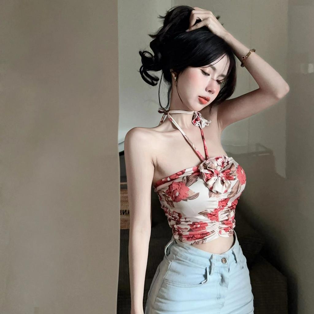 QADCOL Áo Lửng Không Tay Có Dây Đeo Cổ Gợi Cảm Cho Nữ