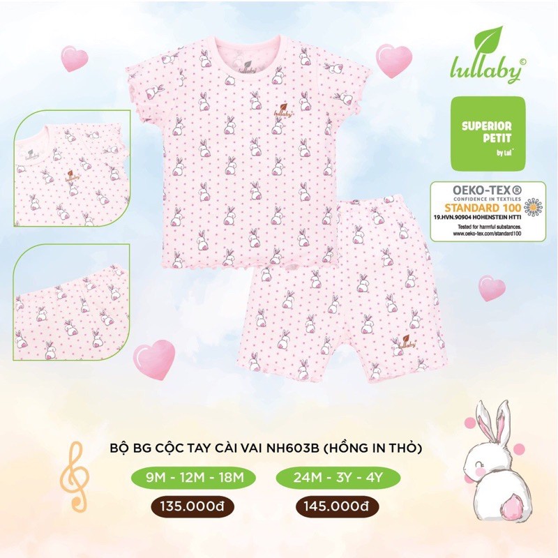 Bộ cộc tay bé gái vải Petit Lullaby - NH603B