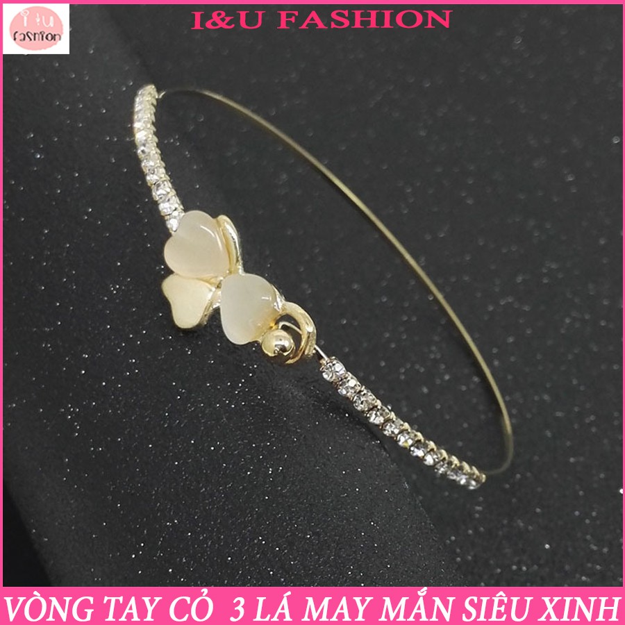 Vòng tay nữ cỏ 3 lá may mắn đính đá lấp lánh dạng gài móc vô cùng dễ thương , tiện lợi phong cách hiện đại nữ tính VT-26