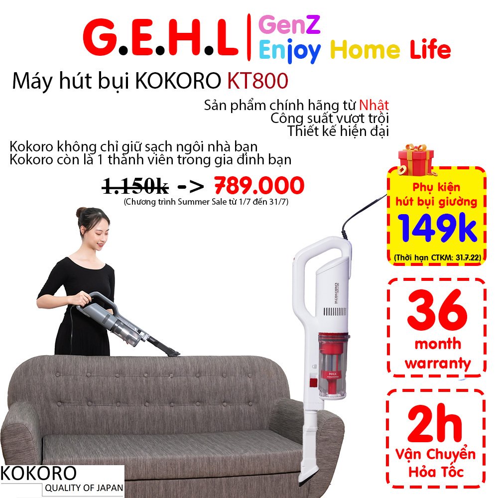 (SP chuẩn Nhật) Máy hút bụi cầm tay gia đình Kokoro KT800, dây 5m-700W, hút sạch bụi bẩn giường nệm, sofa, ô tô, thảm