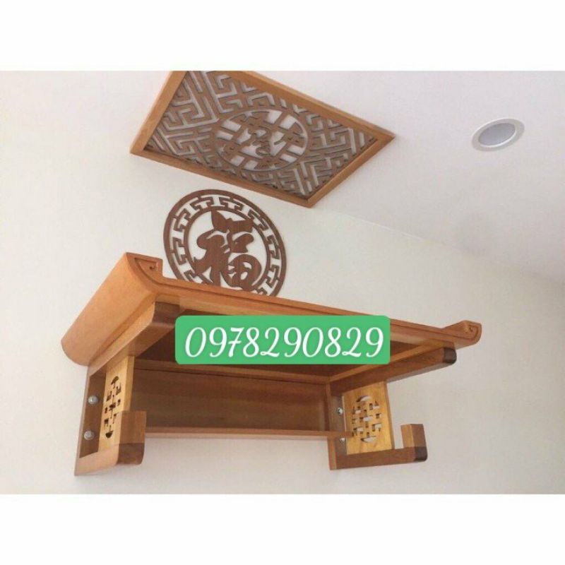 Bàn thờ treo tường, trang thờ, bàn thờ chung cư bằng gỗ sồi ngang 61 sâu 41 cm