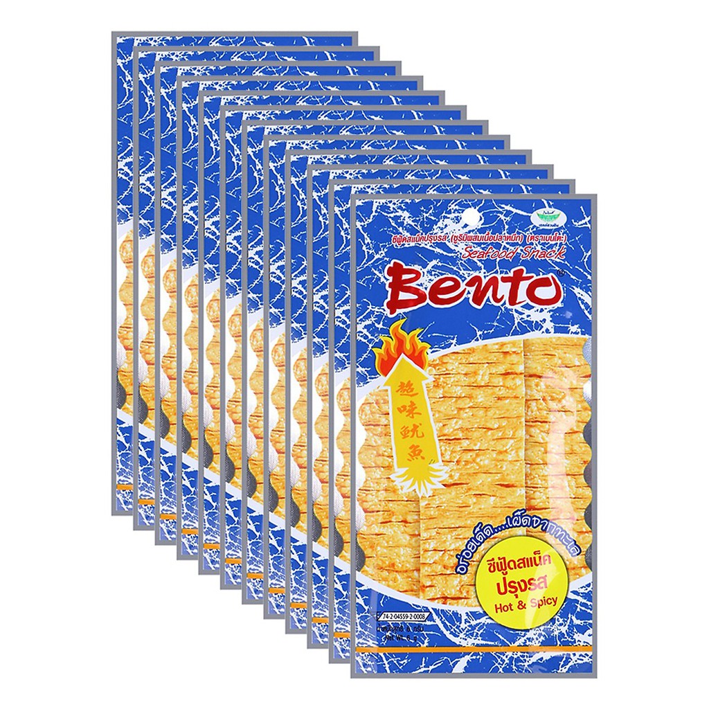 Lốc 12 Gói Snack Mực Tẩm Gia Vị Cay Bento (6g / Gói)