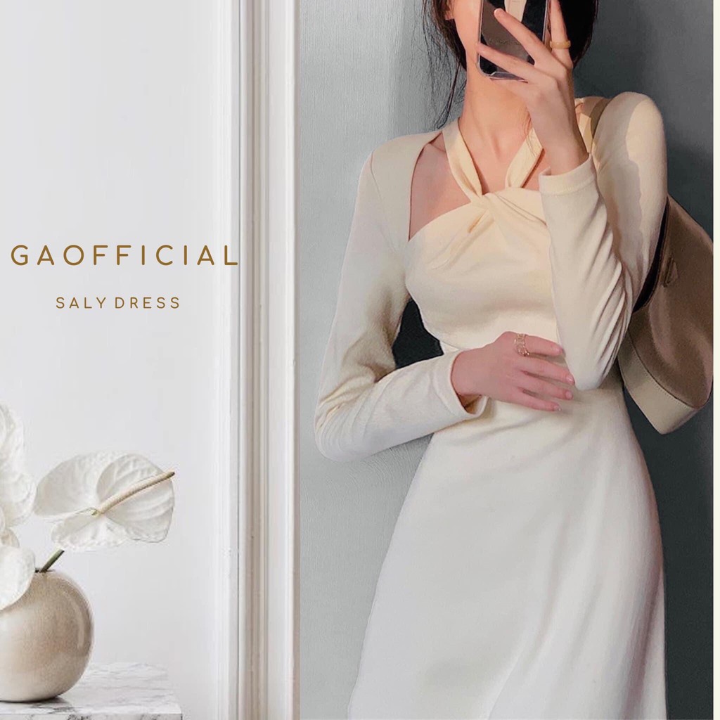 Đầm tay dài xoắn cổ chất xốp mềm mát phù hợp mùa hè - Hana dress