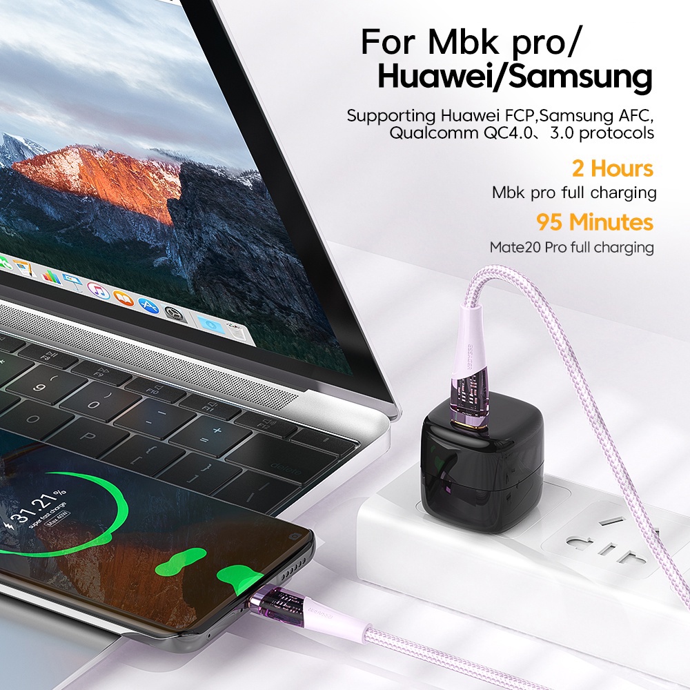 Cáp sạc nhanh Essager 5A 100W Type-C sang USB C QC4.0 tích hợp cho điện thoại Android