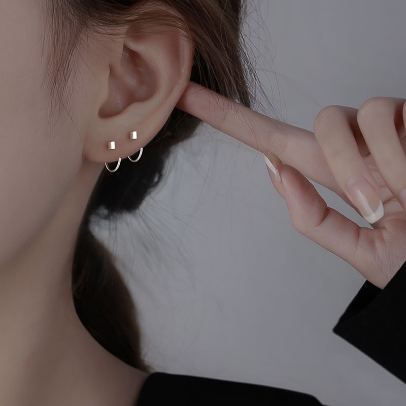 Hoa Tai Dạng Móc Hình Vuông Mini Dễ Thương Cho Nữ