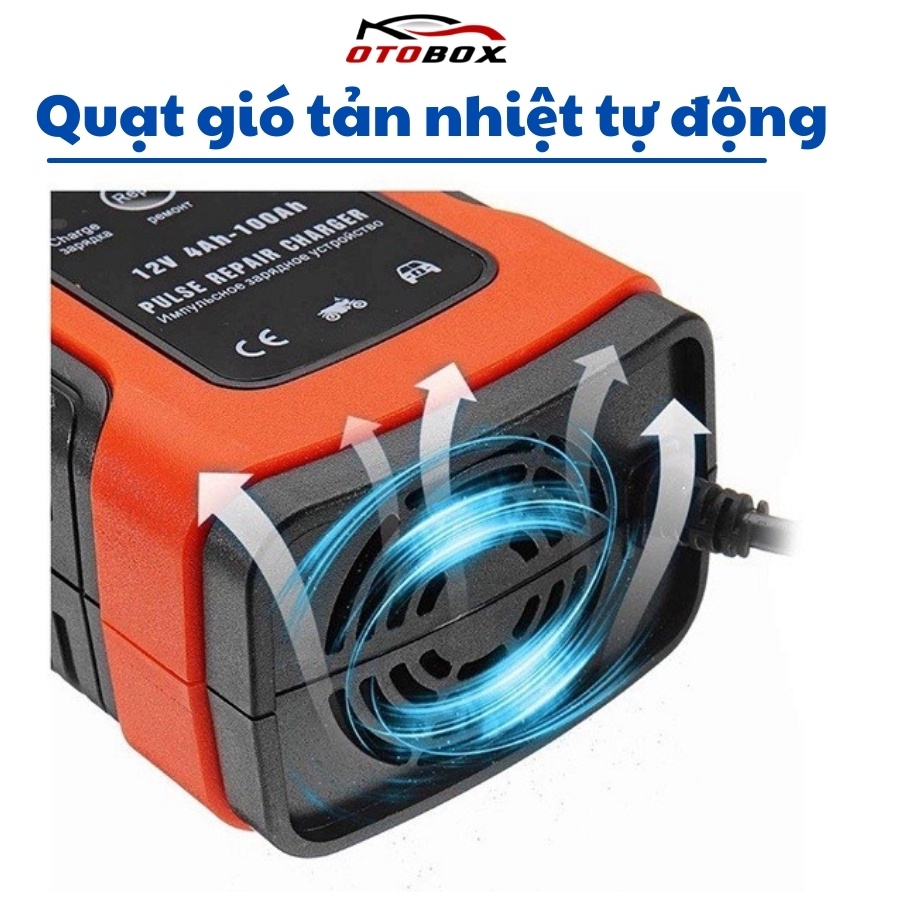 sạc bình ắc quy 12v xe máy ô tô 100ah foxsur tự ngắt khi đầy, máy sạc bình acquy tự động chống ngược cực