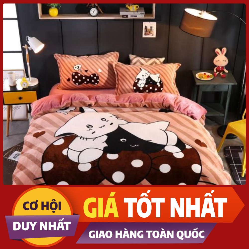 Bộ chăn ga gối nỉ nhung 3D (nhiều màu)