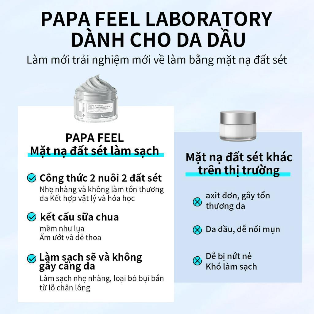 PAPA FEEL Mặt nạ đất sét núi lửa Alaska giúp làm sạch sâu và thu nhỏ lỗ chân lông chuyên dụng  55g