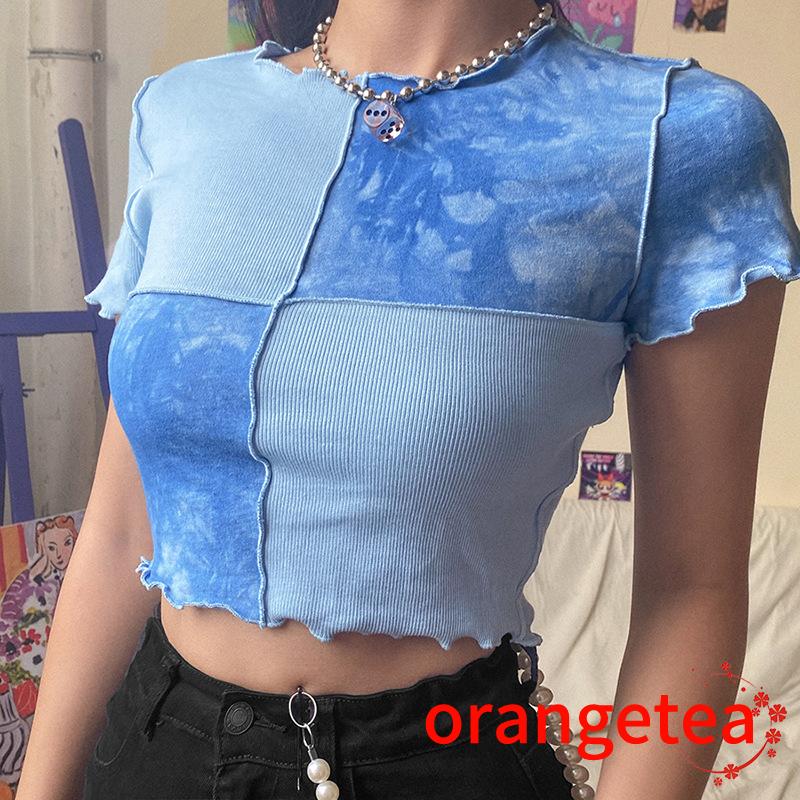 Áo croptop nhún bèo họa tiết vá dành cho nữ trong mùa hè