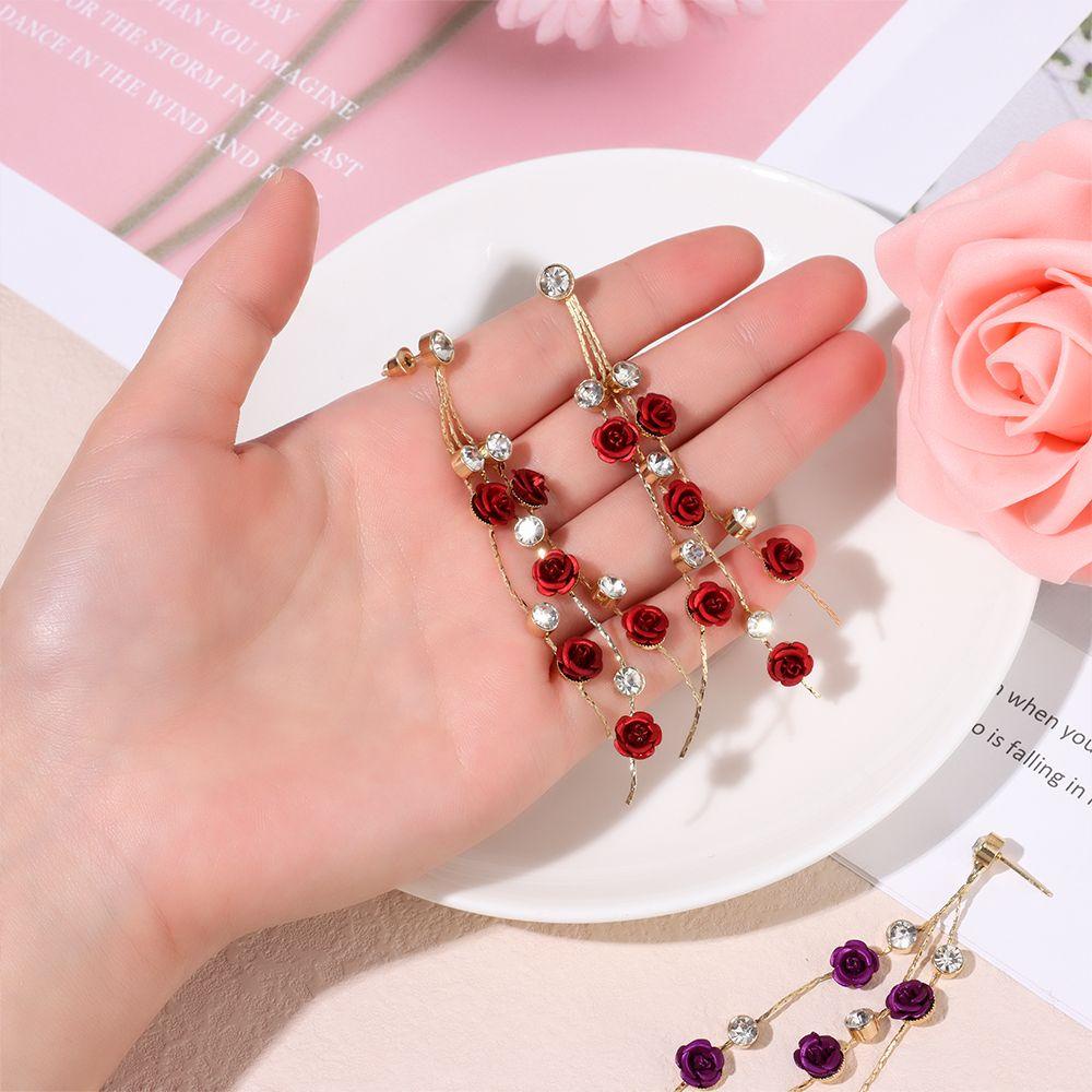 Hoa Tai Dáng Dài Mặt Hình Giọt Nước Đính Đá Lấp Lánh Cho Nữ