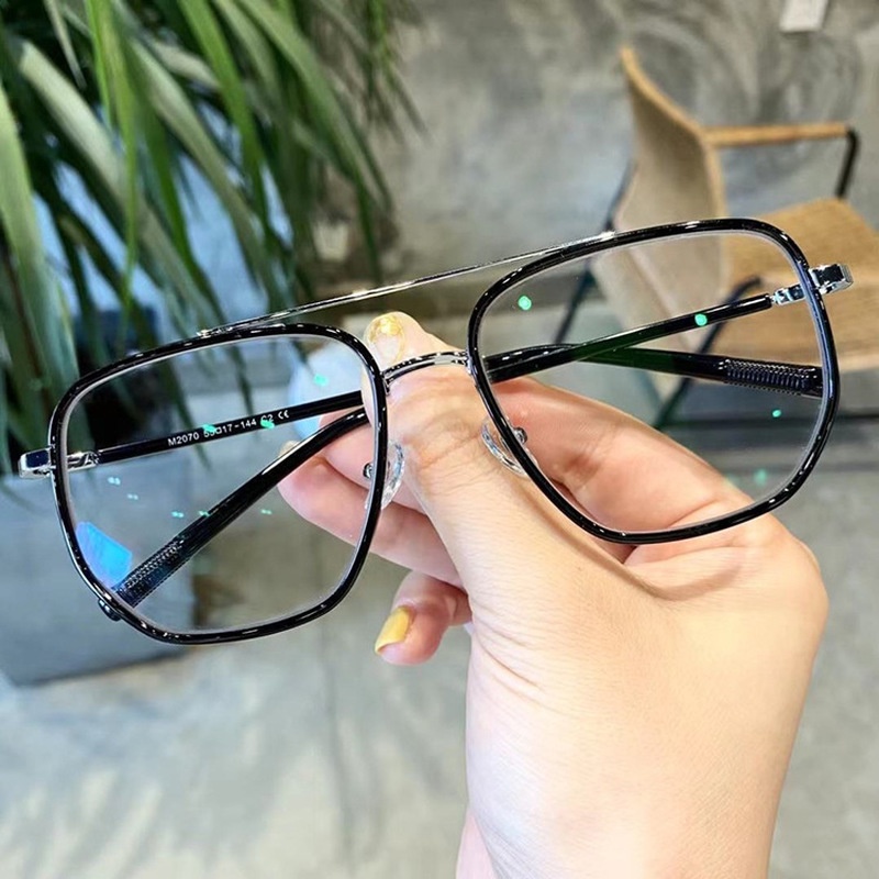 Mắt Kính Gọng Vuông Kim Loại Chống Ánh Sáng Xanh Có Thể Thay Thế Được