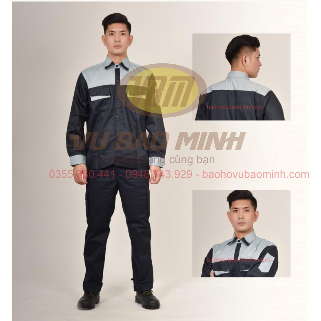 Quần áo bảo hộ kaki LD màu tím than phối ghi - QA28