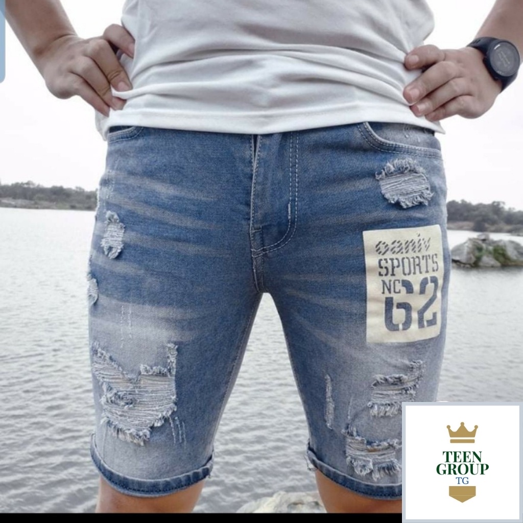 Quần short nam tenji sh605tj short jean nam xanh rách xước in phong cách tenji store 4 (44-75kg)