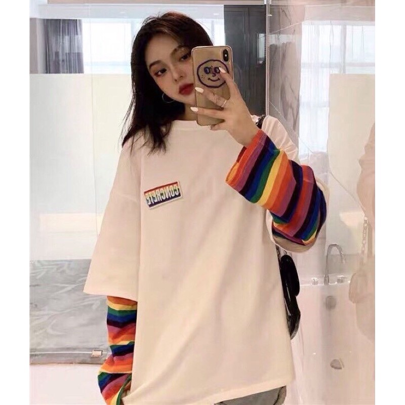 Áo thun tay dài form rộng - phông dài tay nam nữ oversize cầu vòng - 2N Unisex