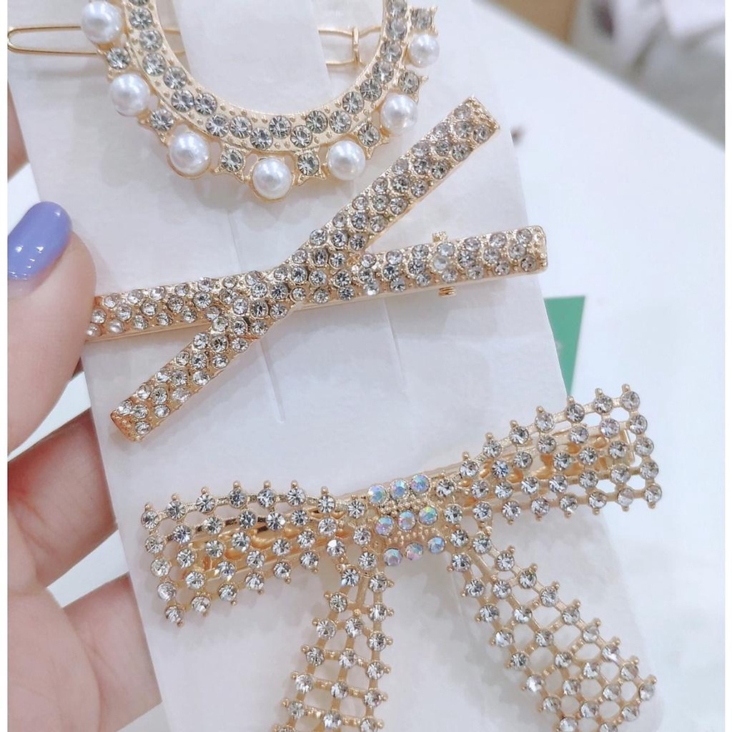 Kẹp Tóc Mái Đính Đá Lắp Lánh Cặp Bấm Mái Nữ Đẹp Vintage Hàn Quốc Cute Dễ Thương Xinh Xắn Hot Trend 2022 - LAI'S STORE