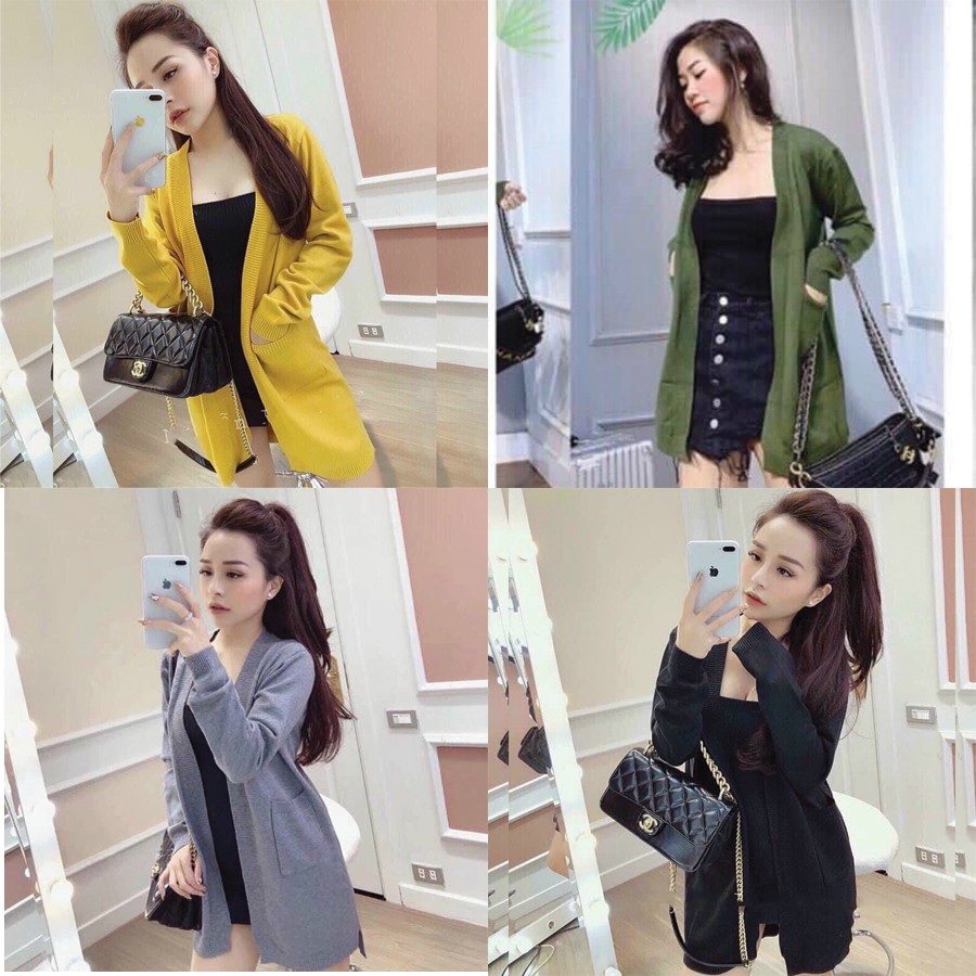 Áo Khoác Nữ Cardigan Len Dáng Dài TEMA - Áo Khoác Len Túi Phong Cách Hàn Quốc