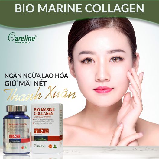Viên uống trắng da Careline Bio Marine Collagen 2000max giúp đẹp da móng tóc chống lão hóa giảm nếp nhăn và sạm nám