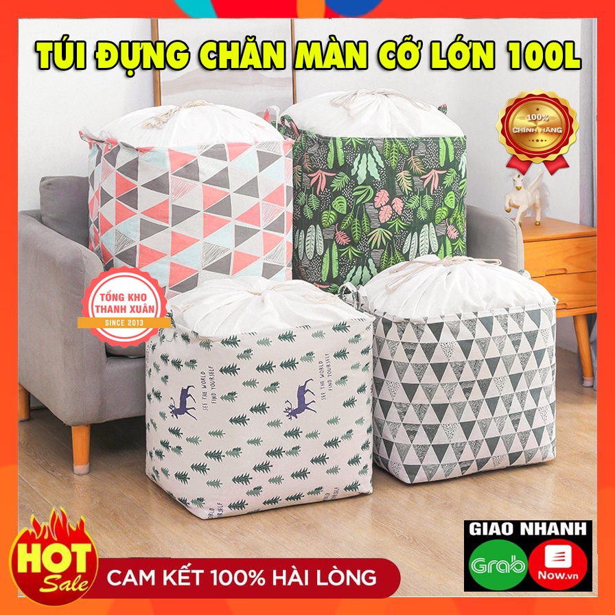 Giỏ Đựng Quần Áo Bằng Vải Cỡ Lớn 100 Lít ❤️RẺ VÔ ĐỊCH❤️ Túi Đựng Chăn Màn Đa Năng Có Thể Gấp Gọn Tiện Lợi Xinh Xắn
