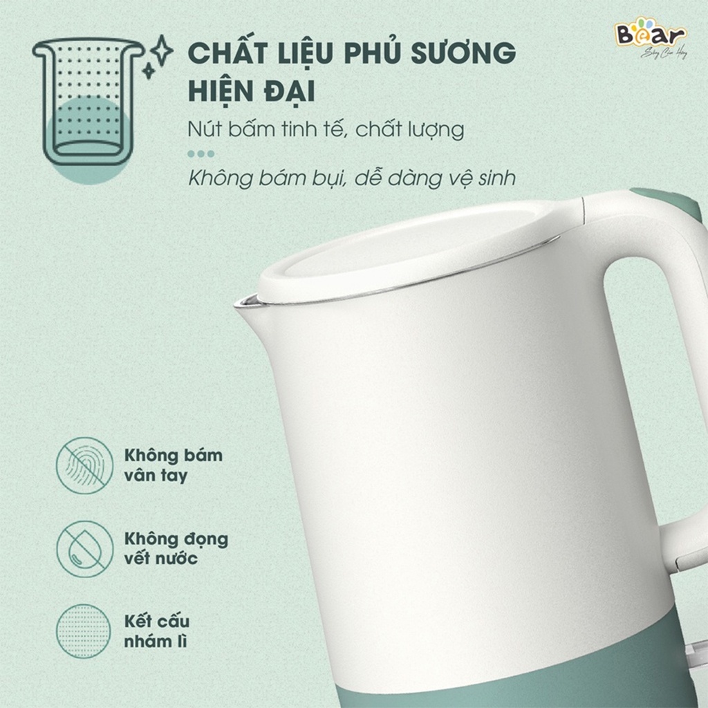 Ấm Siêu Tốc - Ấm Đun Nước Siêu Tốc Bear ZDH-Q17B1 Dụng Tích 1.7L, 3 lớp, nấu nước nhanh, sử dụng inox 304 cao cấp