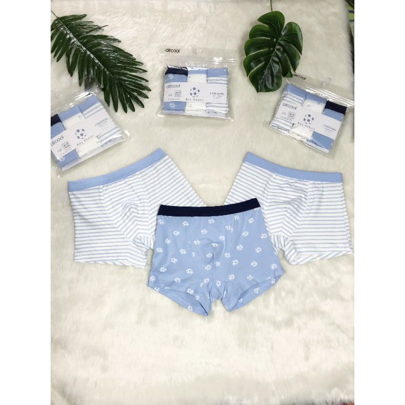 Quần lót bé trai air cool boxer, quần chip đùi bé trai air cool set 3c, vải kháng khuẩn