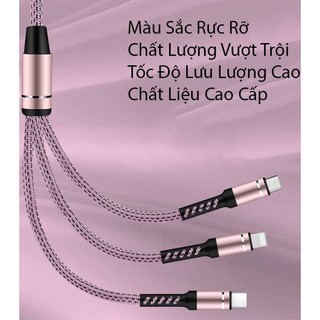 Dây cáp sạc 3 đầu thông minh sạc iphone android type-c sạc nhanh cực bền với dây dù cao cấp