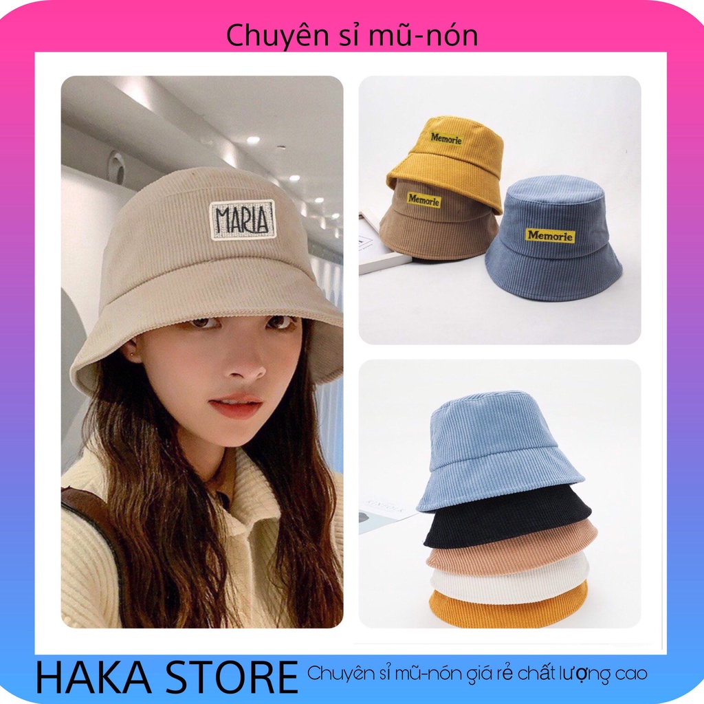 Mũ bucket vành cụp Nón tai bèo thêu chữ chất nhung tăm cao cấp form unisex nam nữ