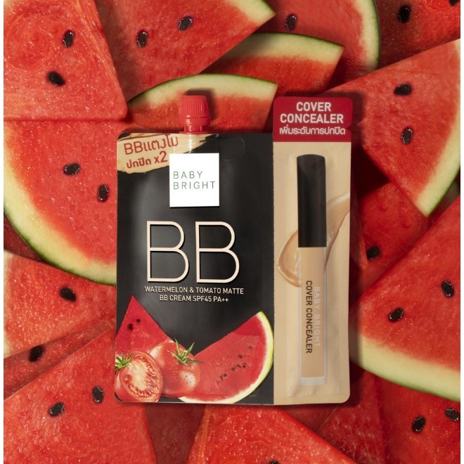 Kem BB Cream BABY BRIGHT Watermelon &amp; Tomato Matte SPF45 PA++ Tặng kèm che khuyết điểm 7g - Thái Lan