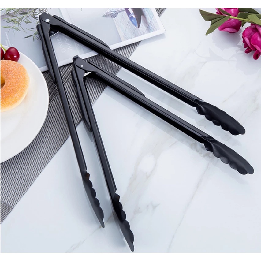 Kẹp Gắp Thức Ăn Bằng Thép Không Gỉ Màu Đen 9/12/14 Inch