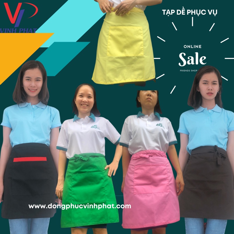 Tạp Dề Nửa Người Ngắn Màu Xanh Lá Trơn Nhân viên Phục Vụ