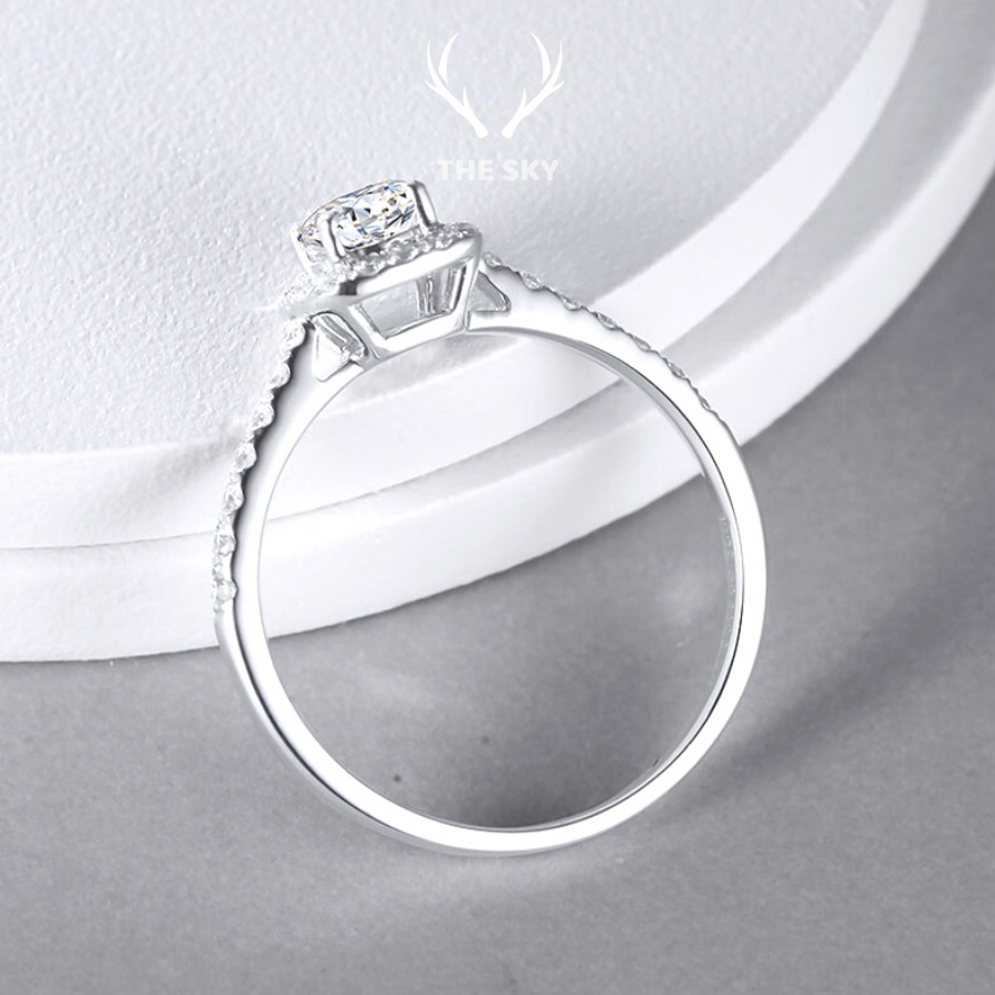 Nhẫn bạc nữ THE SKY NB01 đính đá lấp lánh mặt vuông hàng thiết kế trẻ trung cá tính hot trend