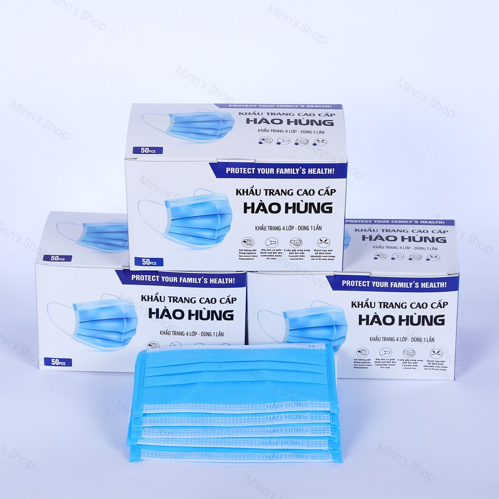 Hộp 50 cái Khẩu trang Y tế 4 lớp Hào Hùng - Chính hãng công ty Hào Hùng