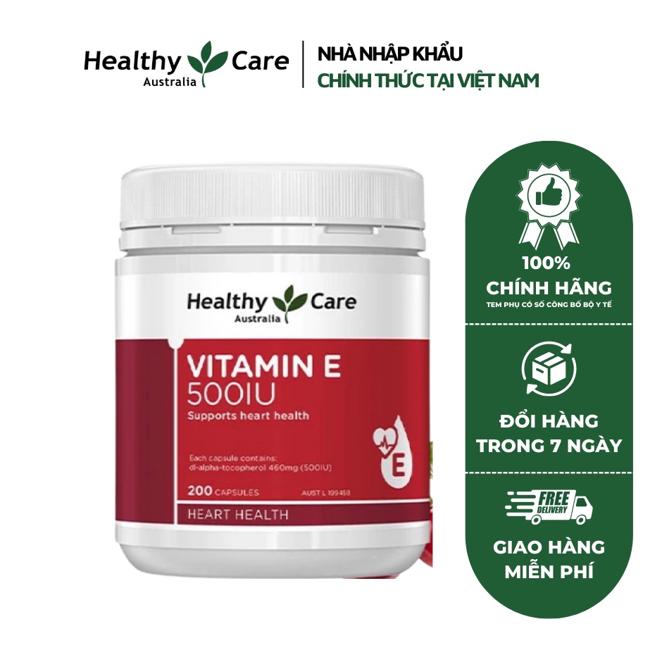 Viên uống bổ sung vitamin E Healthy Care 500IU 200 viên