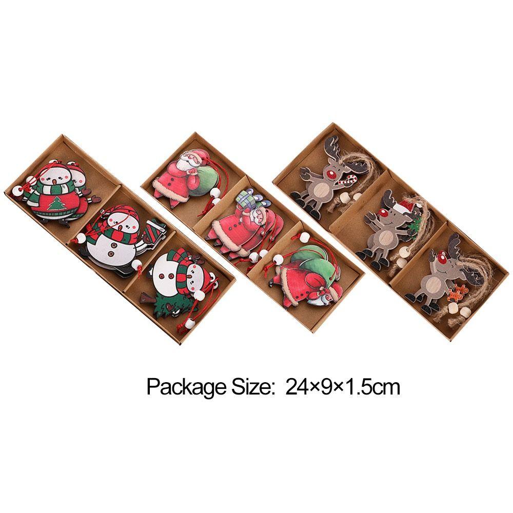 LET Set 9 Phụ Kiện Treo Trang Trí Giáng Sinh Hình Ông Già Noel Hoạt Hình Bằng Gỗ