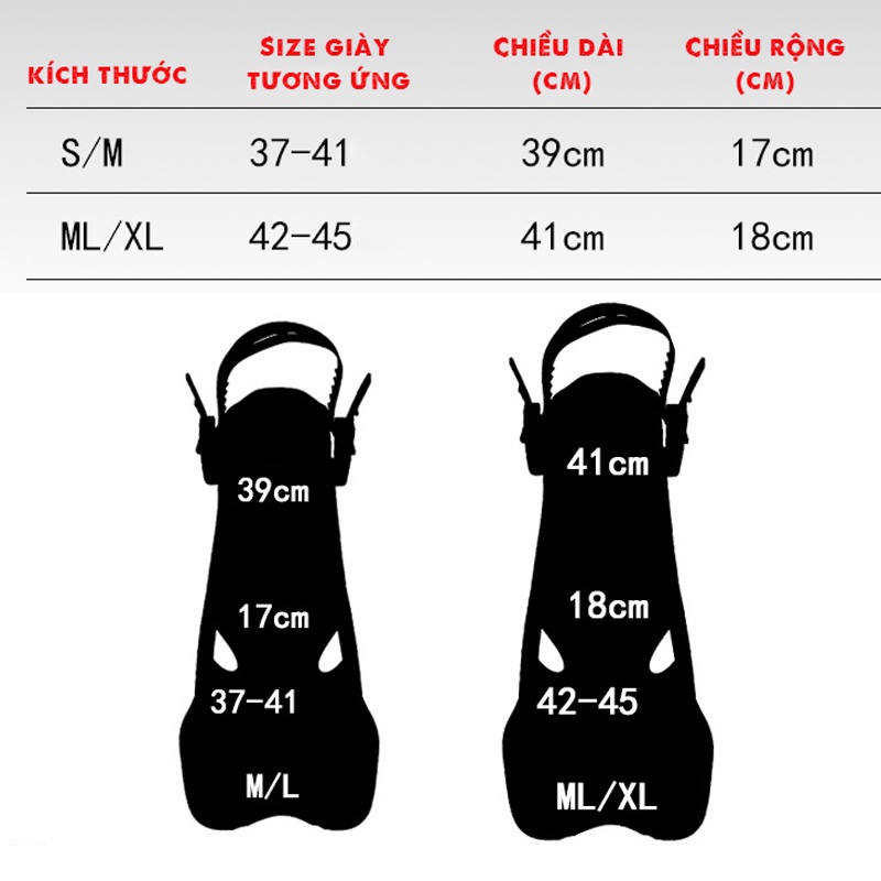 Chân Vịt Lặn Biển Dài 67cm Loại Tốt Với Thiết Kế Ưu Việt, Dài Hơn Giúp Tăng Sức Mạnh &amp; Lực Đạp Chân