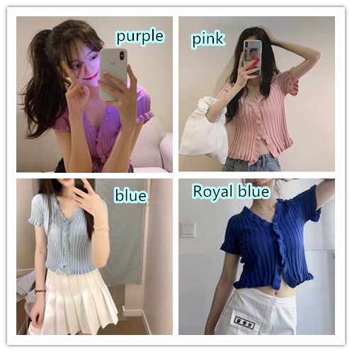 Áo dệt kim tay ngắn thiết kế xẻ trước phong cách Jennie BLACKPINK điệu đà thời trang cho nữ | BigBuy360 - bigbuy360.vn