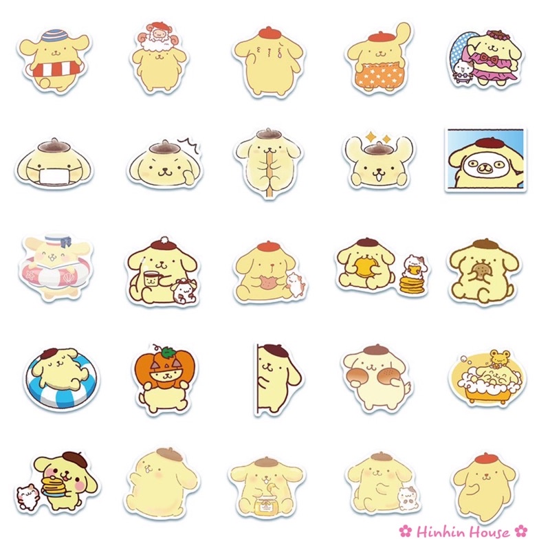 Set 50 Sticker Chống Thấm Nước Hình Cún Pompompurin Dễ Thương Dán Vali, Mũ Bảo Hiểm, Laptop, Guitar, Ván Trượt,...