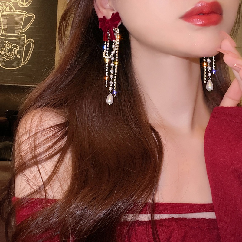 Khuyên Tai Dáng Dài Phối Nơ Thời Trang Hàn Quốc Cho Nữ