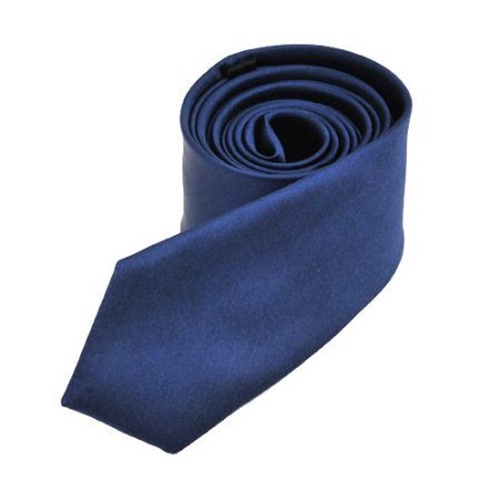 Polyester Narrow Neck Tie Skinny Solid Dark Blue Thin Necktie for Men (2" Max Width)