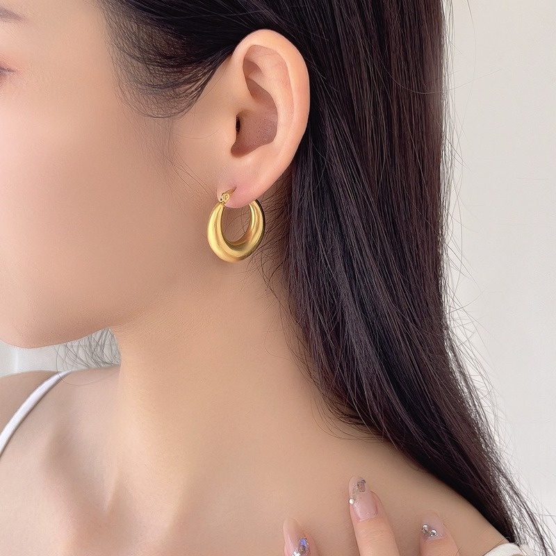 Bông tai hình bầu dục bằng thép titan cao cấp không phai màu phong cách cổ điển Pháp thời trang Âu Mỹ tối giản