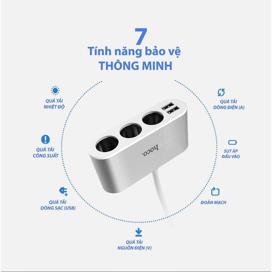 Tẩu Sạc điện thoại ôtô mở rộng CAO CẤP - HOCO Z13