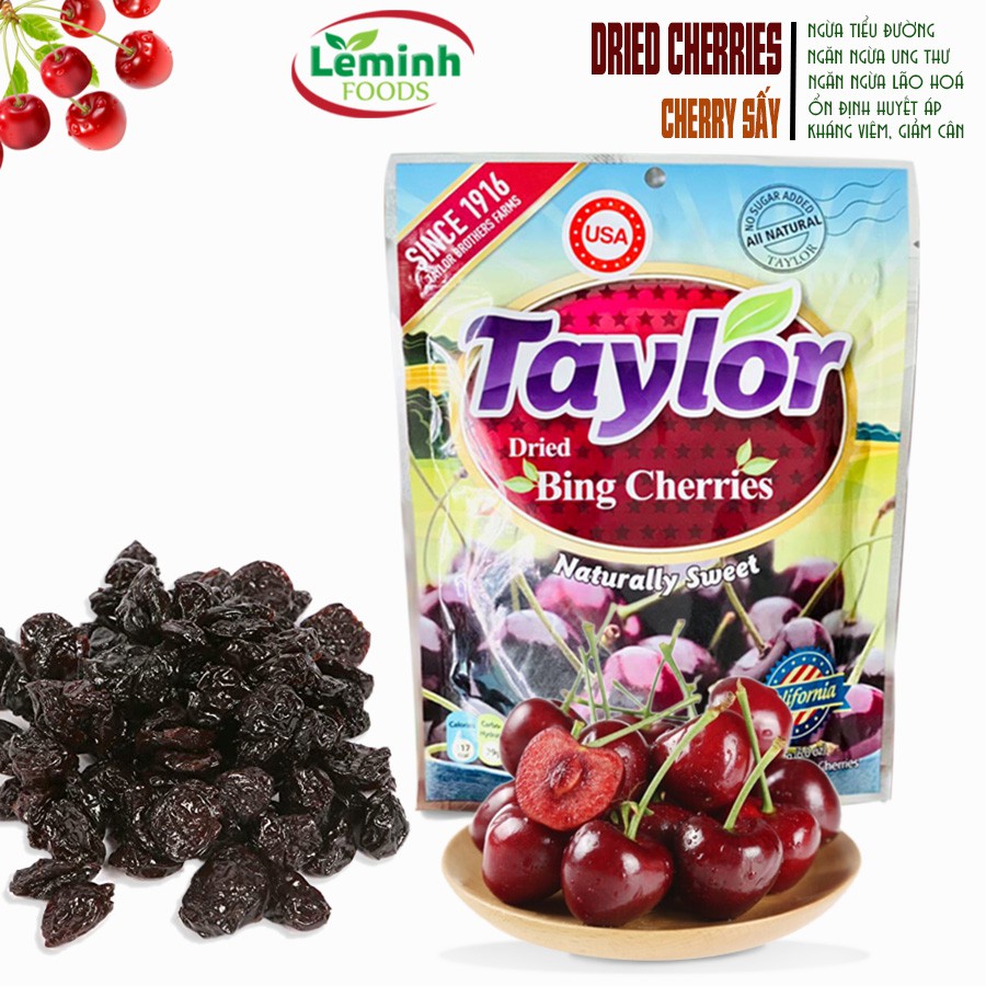 LÊ MINH FOOD - Quả Cherry Sấy Dẻo Không Đường Taylor Mỹ - Túi 170gram