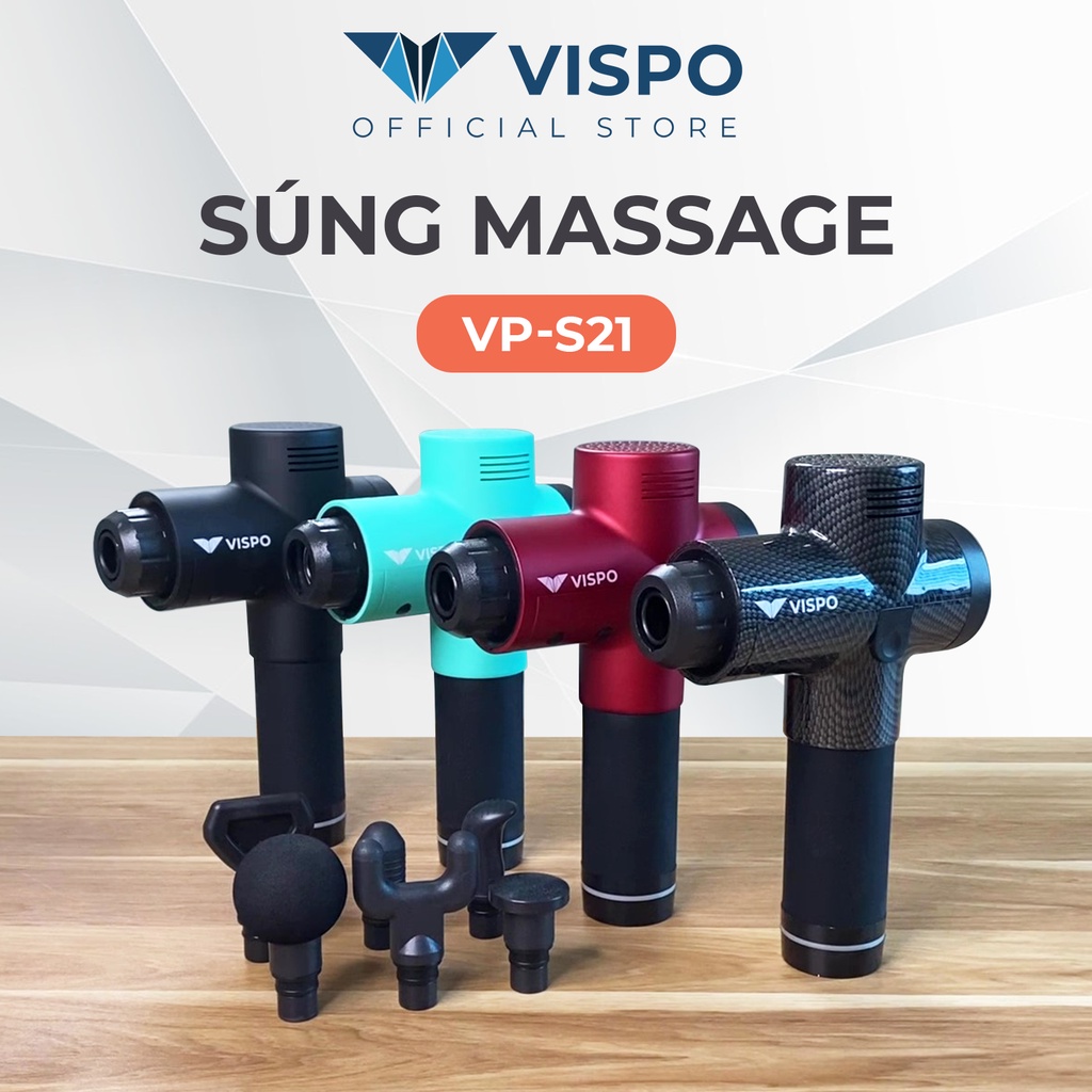 Máy massage cầm tay VISPO VP-S21 có 6 đầu, 30 mức độ rung giúp mat xa, giảm đau mỏi - Bảo hành 12 tháng