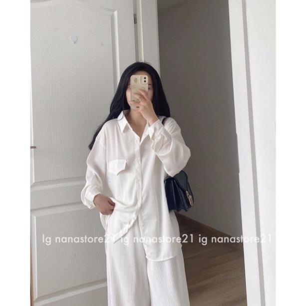 [NEW] Áo Sơ Mi Dài Tay Vạt Bầu- Sơ Mi Form Rộng Oversize 3 Mầu HotHit (Hàng Sẵn)