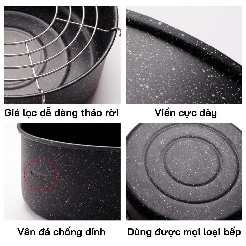 Nồi chiên chống dính Nhật size 20cm có khay ráo mỡ vân đá siêu bền  - Nồi chiên lọc dầu xuất Nhật